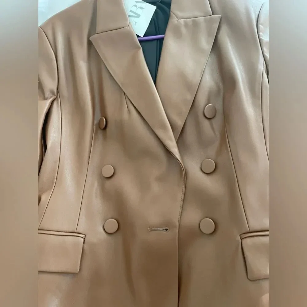 Zara Brown Double-breasted Faux Blazer Brandy Jacket Blazer, NWT - Picture 10 of 15
